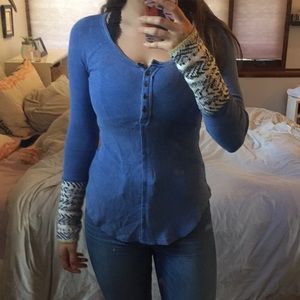Blue Long Sleeve Free People Thermal Size Small